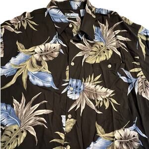 VTG‎ Corsini Men’s L Black Blue Beige Hawaiian Camp Short Sleeve Shirt Tropical